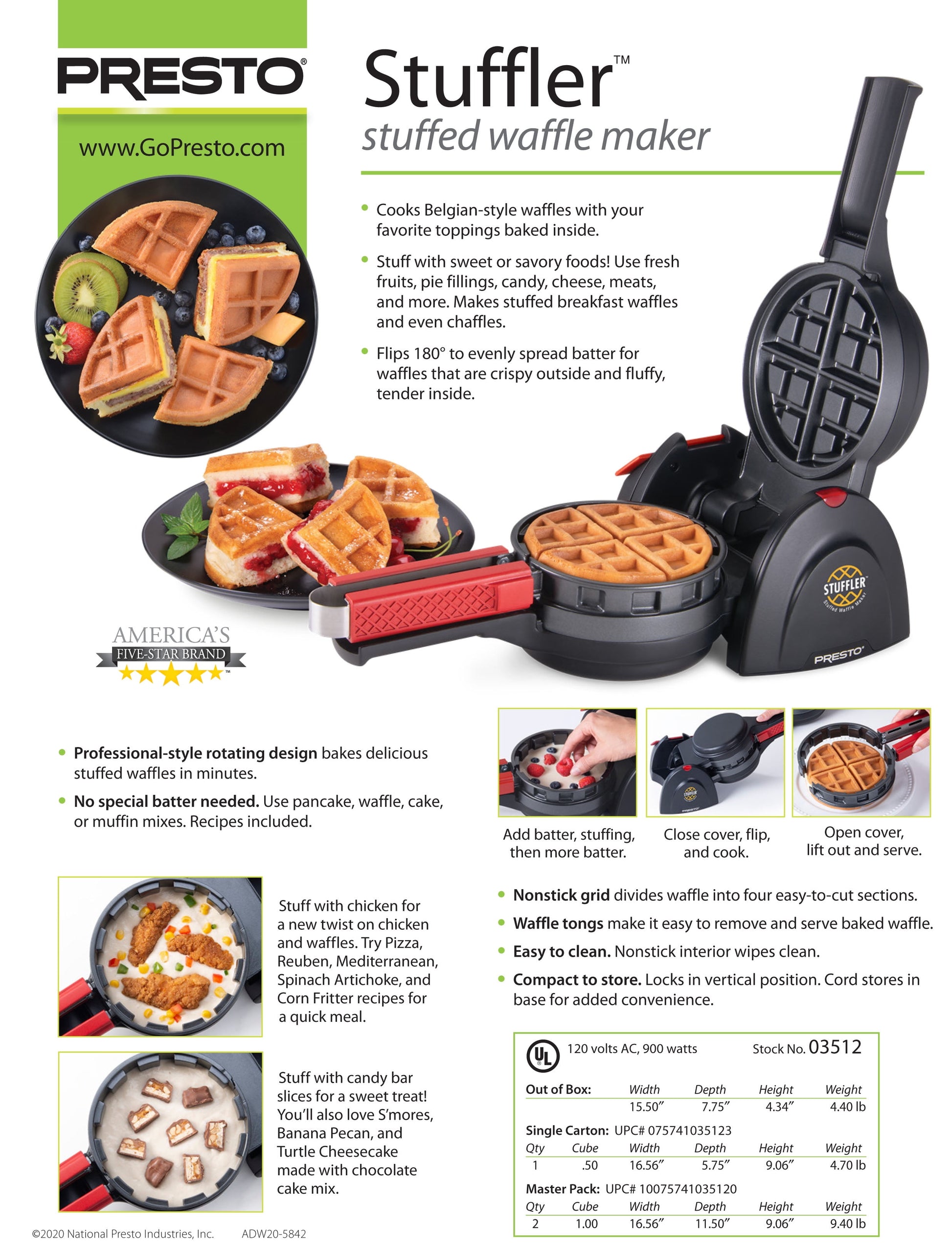 Stuffler Electric Stuffed Waffle Maker, 03512